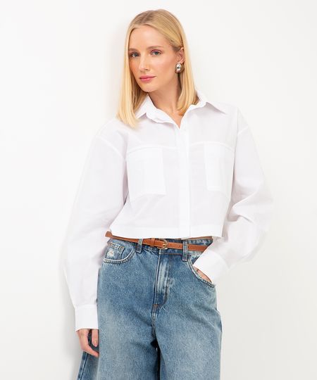 camisa cropped manga longa com bolsos off white M