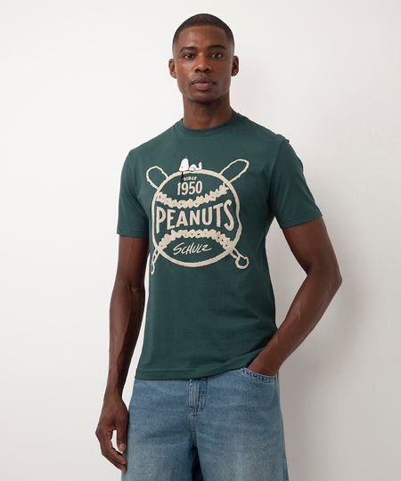 camiseta de algodão manga curta snoopy peanuts verde P