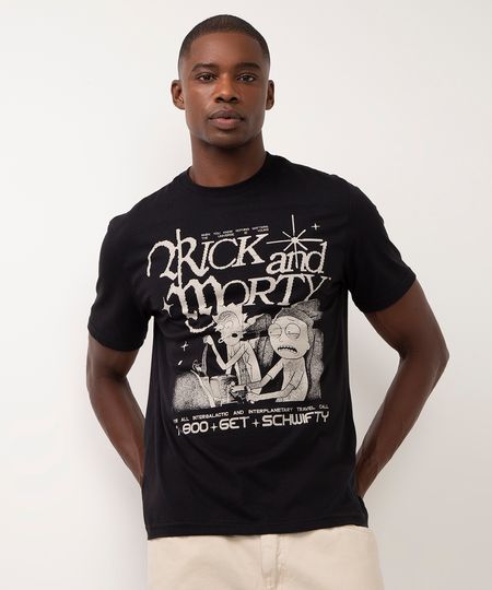camiseta de algodão manga curta rick and morty preto P