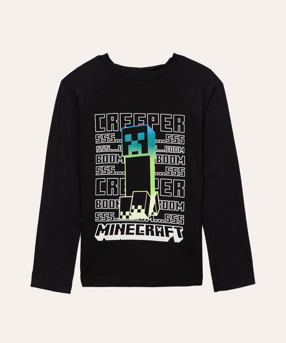 camiseta minicraft infantil proteção uv preta