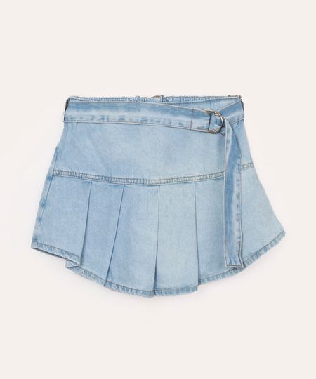 short saia jeans infantil com cinto azul 10