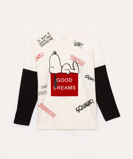 camiseta infantil manga longa snoopy com recorte preta 4
