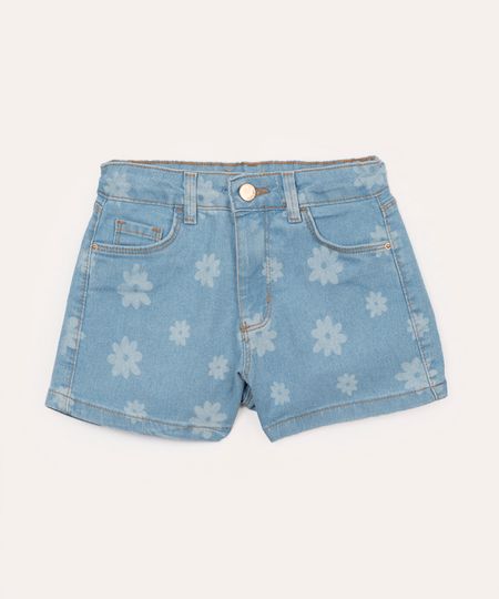 short jeans infantil floral azul 4