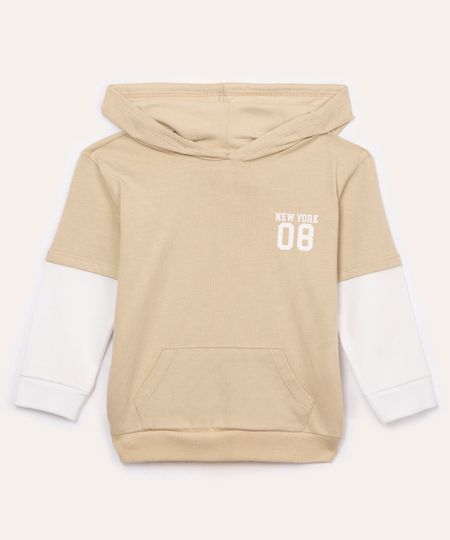 camiseta de algodão infantil new york bege 2