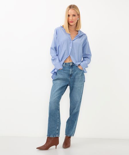 calça jeans reta comfort cintura super alta azul escuro 34