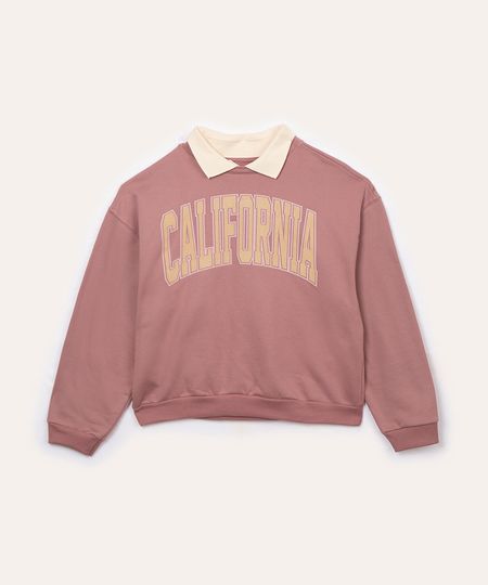 blusão de moletom juvenil com gola california rosa 12