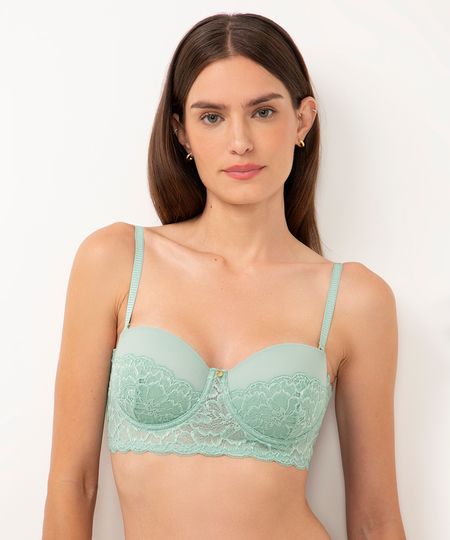 sutiã meia taça com tule e renda verde 46