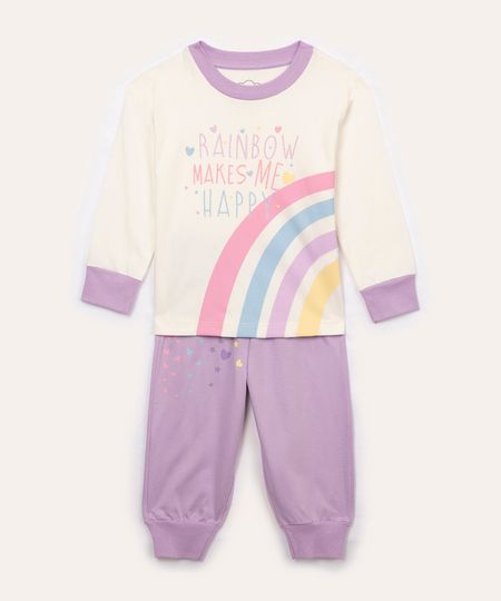 pijama infantil longo arco íris off white 1