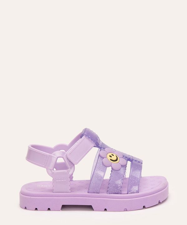 sandália infantil floral com brilho lilás 21-22