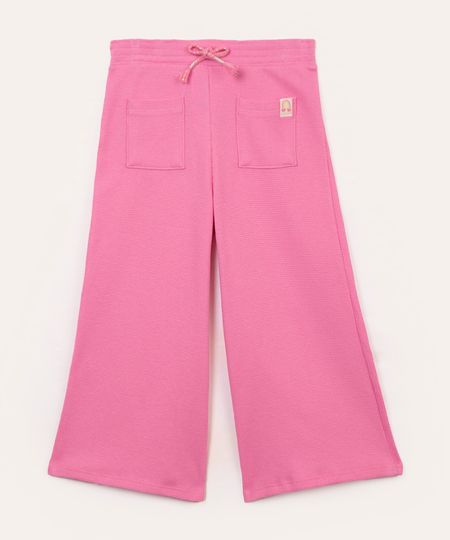 calça wide leg de algodão infantil com bolso pink 3