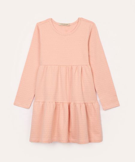 vestido de algodão infantil texturizado rosa claro 1
