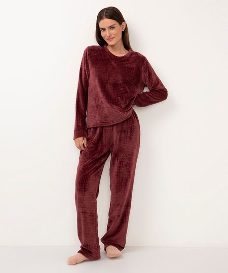 pijama de fleece texturizado vinho PP