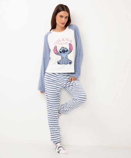 pijama de fleece manga longa stitch ohana azul P