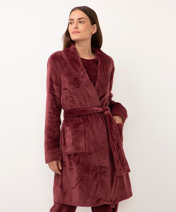roupão de fleece texturizado vinho M