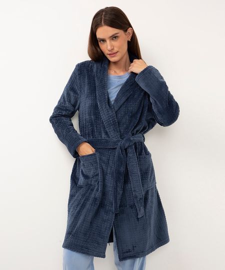 roupão de fleece com bolsos texturizado azul escuro M