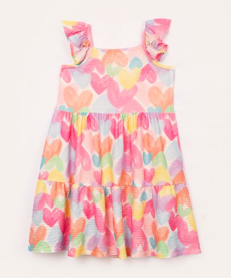 vestido infantil corações com babado colorido 3