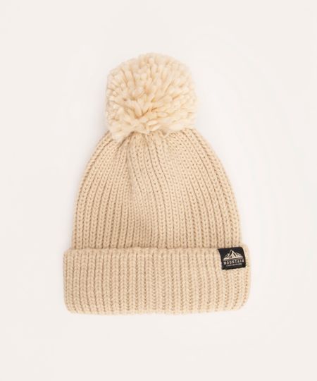 gorro de tricot infantil com pompom bege UNICO