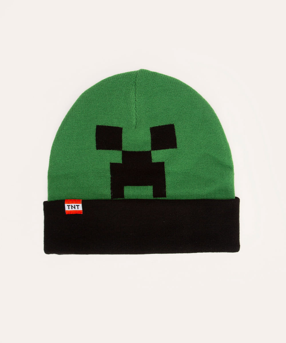 gorro de tricot infantil minecraft verde