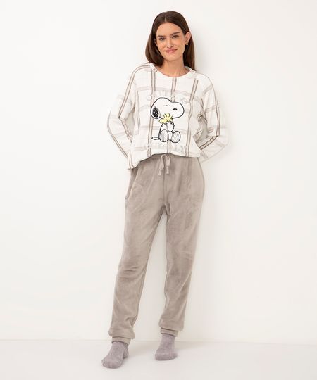 pijama de fleece manga longa snoopy cinza P