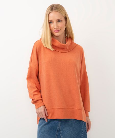 blusa oversized de malha gola alta laranja M