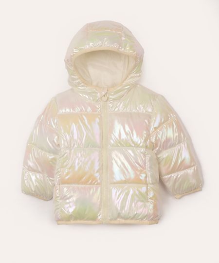 jaqueta puffer infantil holográfica off white 1