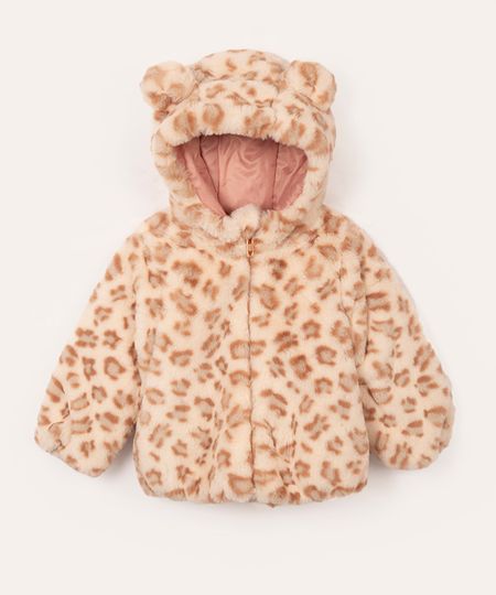 jaqueta infantil de pelo animal print com capuz e orelhas colorida 2