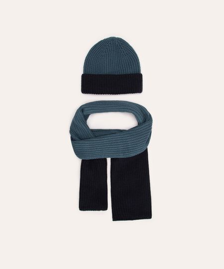 kit de cachecol e gorro de tricot infantil azul marinho UNICO