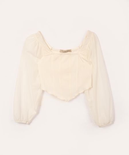 blusa corset infantil com tule off white 4