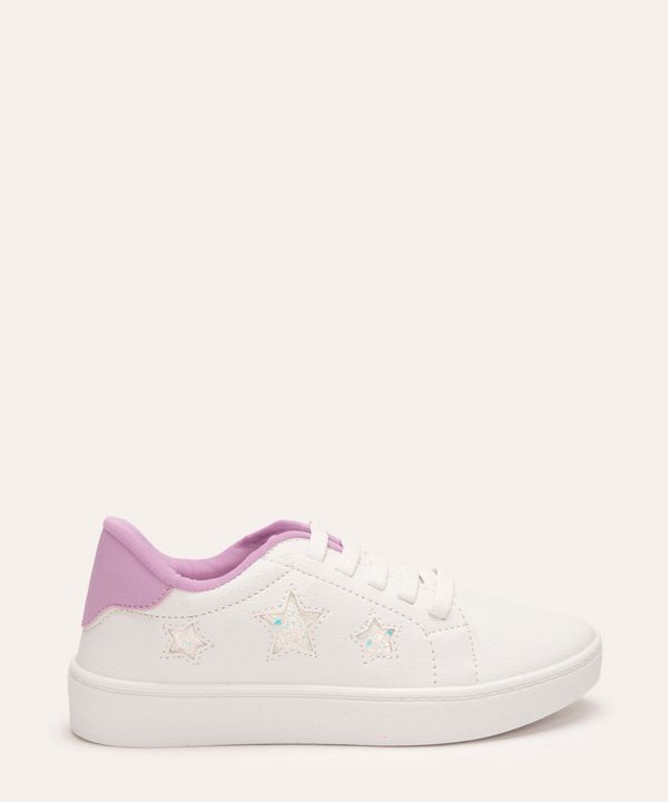 tênis infantil estrelas com glitter branco 34
