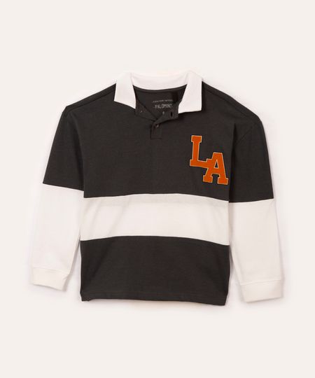 blusa de algodão infantil polo manga longa listrada chumbo 10