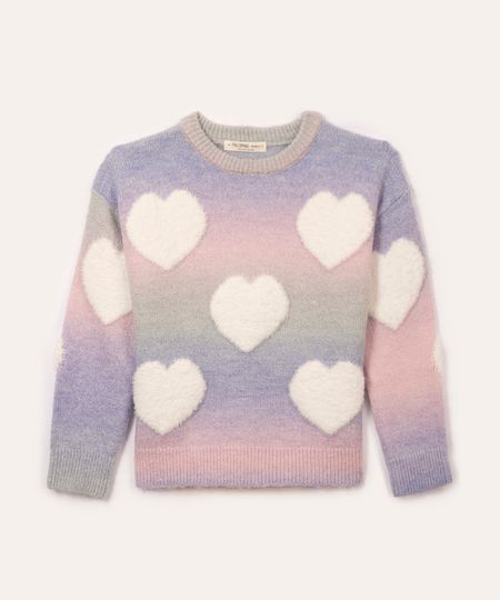 suéter de tricot chenille infantil com coração colorido 6