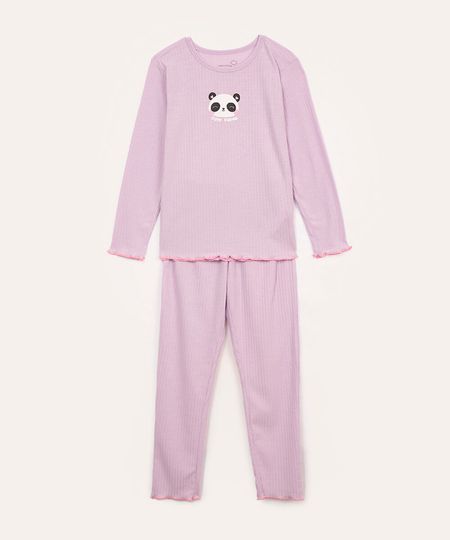 pijama de algodão infantil panda lilás 8