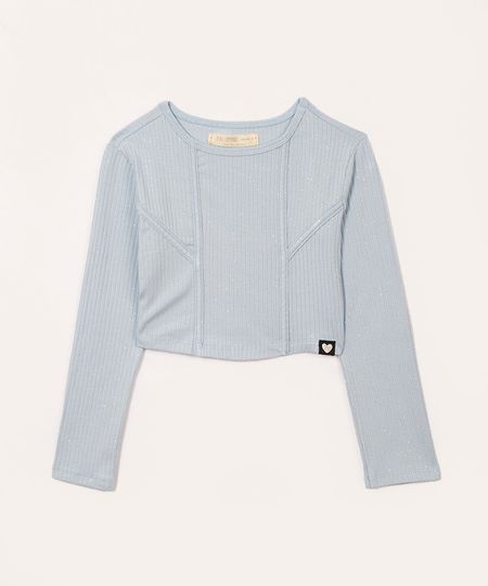 cropped de viscose infantil com brilho azul 4