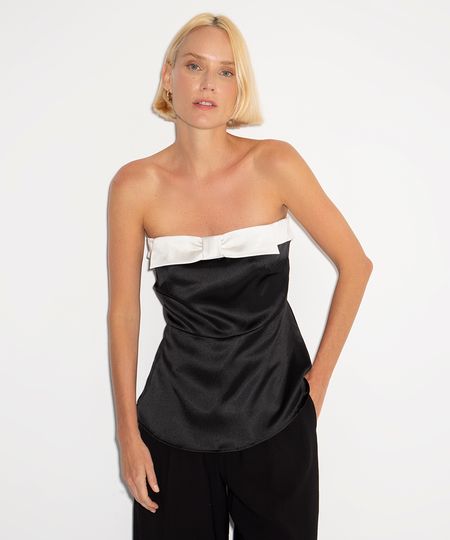 blusa sem alça acetinada com laço mindset preto GG blusa sem alça acetinada com laço mindset preto GG