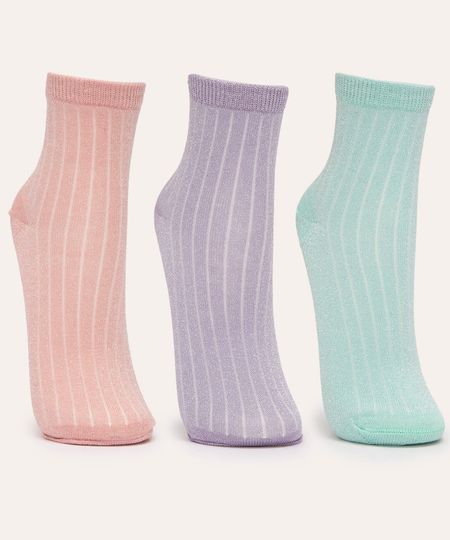 kit de 3 pares de meias cano médio lurex colorido 30-33 kit de 3 pares de meias cano médio lurex colorido 30-33