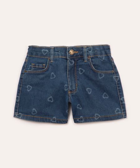 short jeans infantil curto coração azul 6