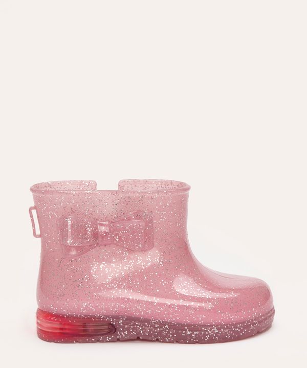 bota galocha infantil laço e luzinha baby club rosa 19-20
