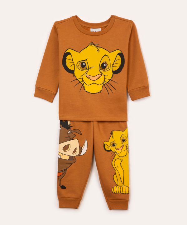 pijama de moletom infantil simba manga longa marrom 4