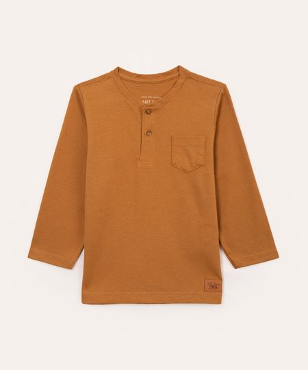 blusa infantil manga longa com bolso marrom 4