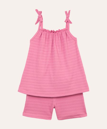 conjunto infantil curto texturizado rosa 1