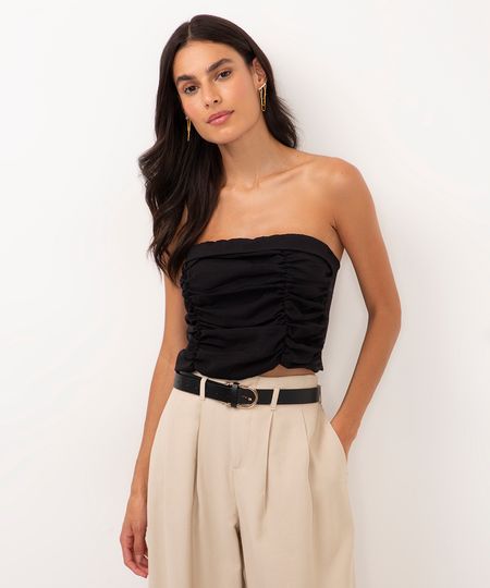 cropped de viscose sem manga drapeado preto P