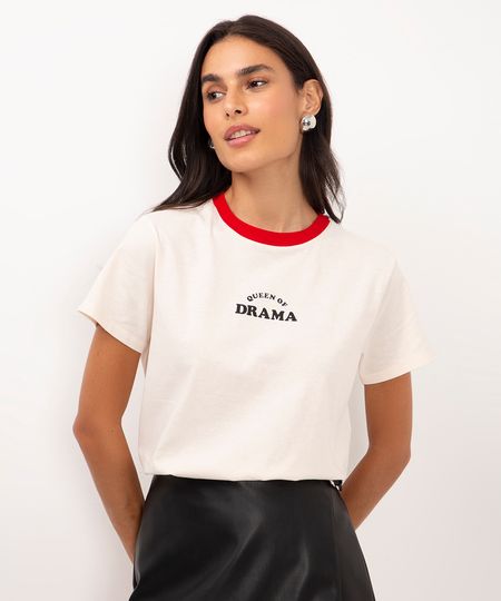 camiseta de algodão manga curta queen of drama bege PP camiseta de algodão manga curta queen of drama bege PP