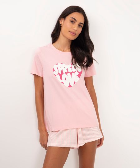 pijama de algodão curto listrado spread love rosa PP