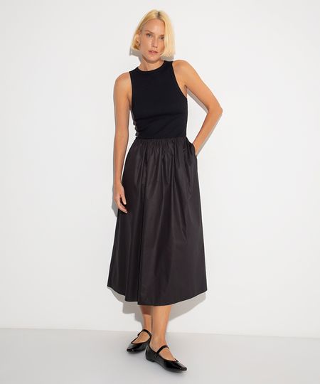 vestido midi de algodão mindset - preto P