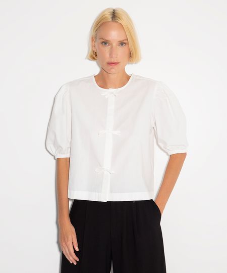camisa de algodão manga bufante mindset branco PP