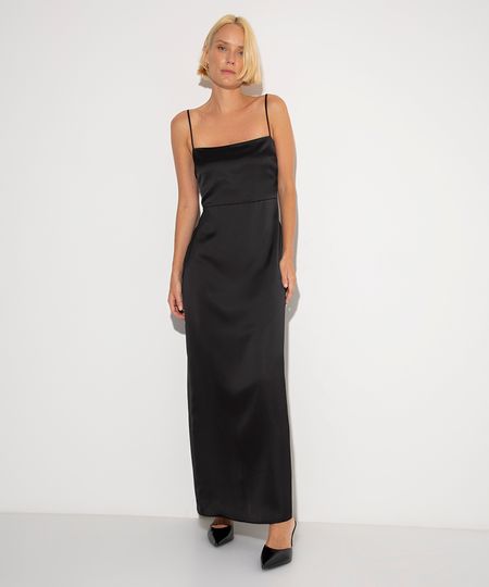vestido longo acetinado mindset preto G