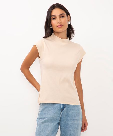 camiseta de algodão manga curta copinho bege PP camiseta de algodão manga curta copinho bege PP