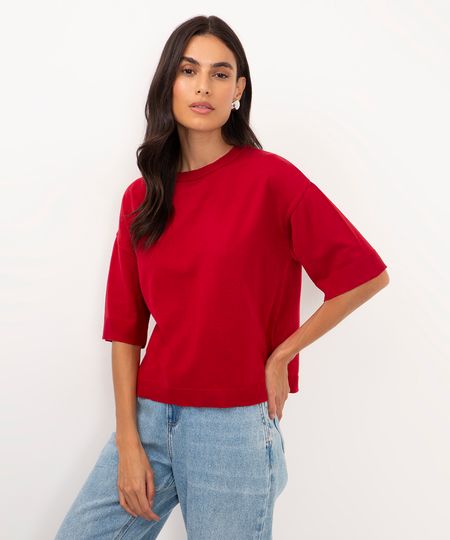 blusa em tricot manga curta vermelho P