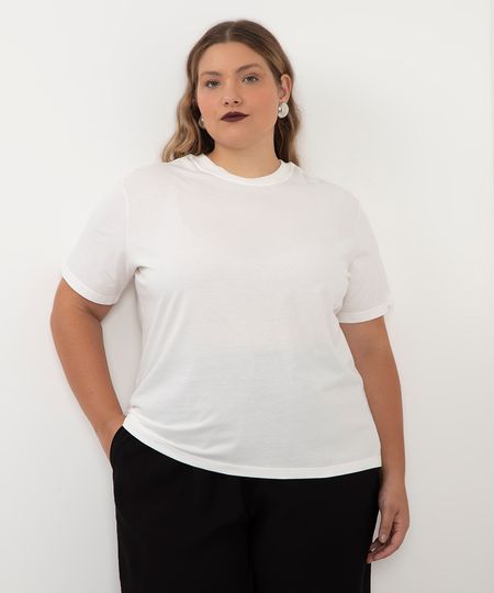 camiseta de algodão oversized plus size off white GG1