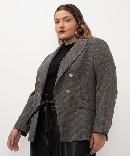 blazer com textura plus size cinza GG1